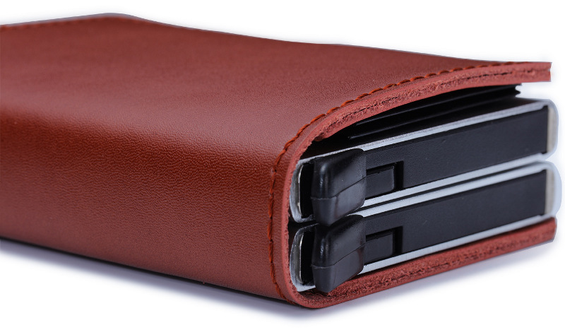 C-Secure Double Aluminum Card Holder with Leather Brown - Wallets