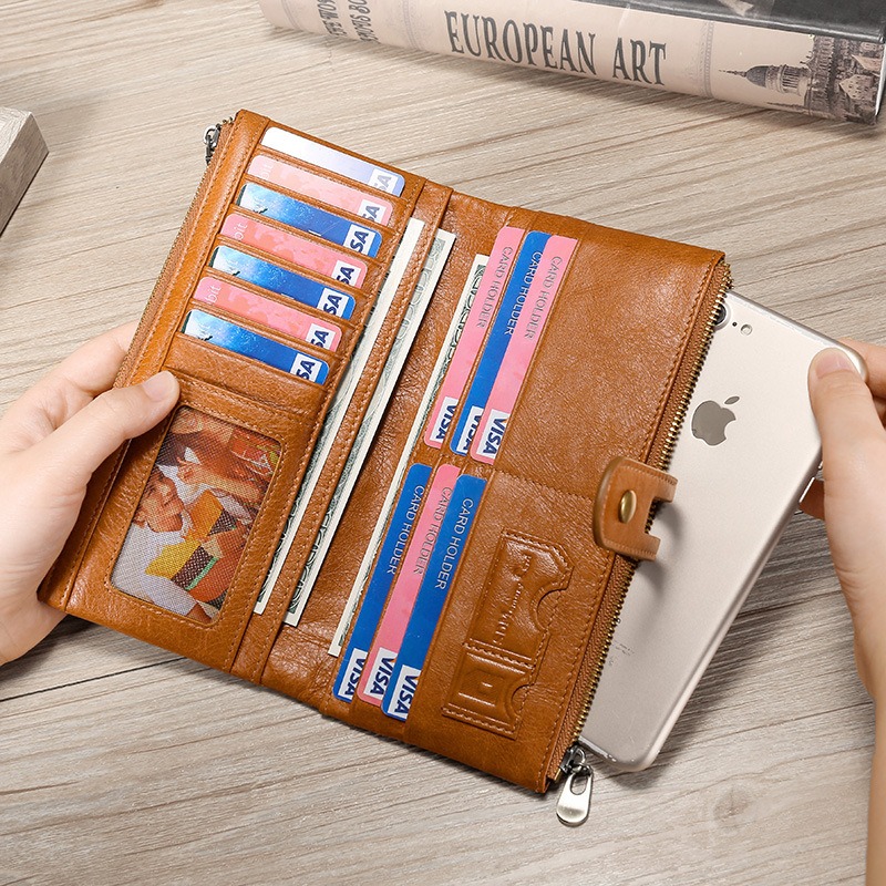 Pzuqiu Brown Cow Print Long Wallet for Women PU Leather Credit Card Holders  Cash Organizers Zip Around Phone Clutch Purse Portable 