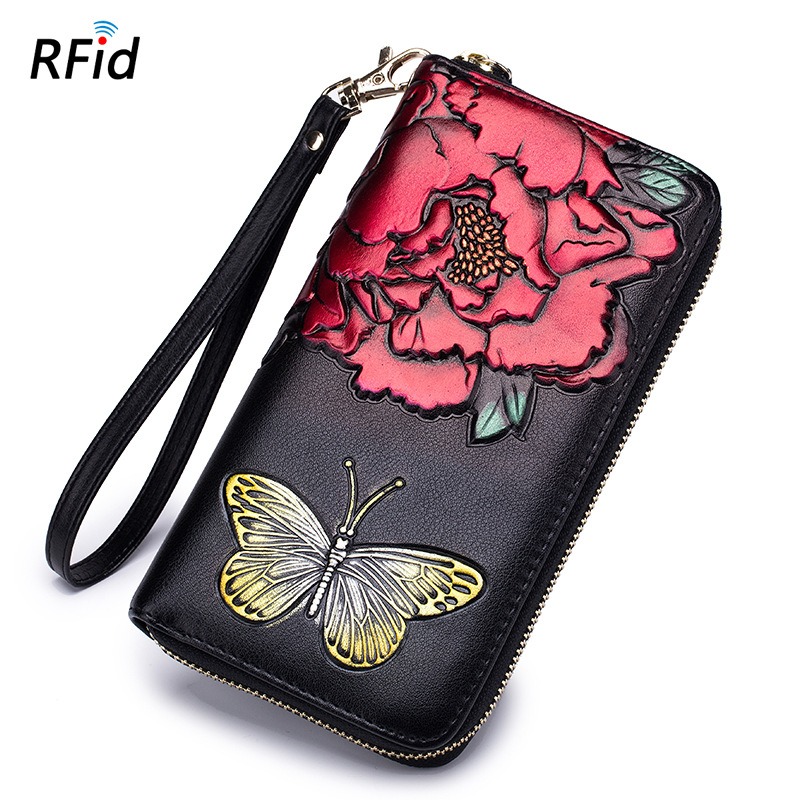 Pretty Green Butterfly Rose Print Ladies Long Wallet New Trendy Commuter  Girls Wallet Fashion Card Holder Travel Clutch Female