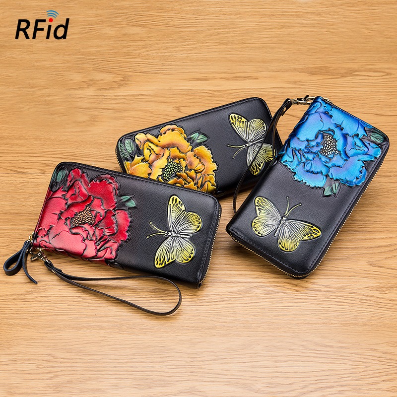 Hand-Painted Butterfly Motif Leather Wallet from Costa Rica - Colors of  Liberty