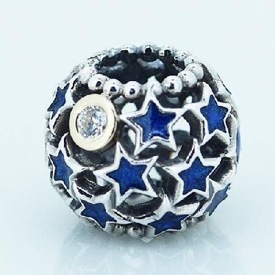 Blue Stars Sterling Silver Bead - Silver Beads Wholesale