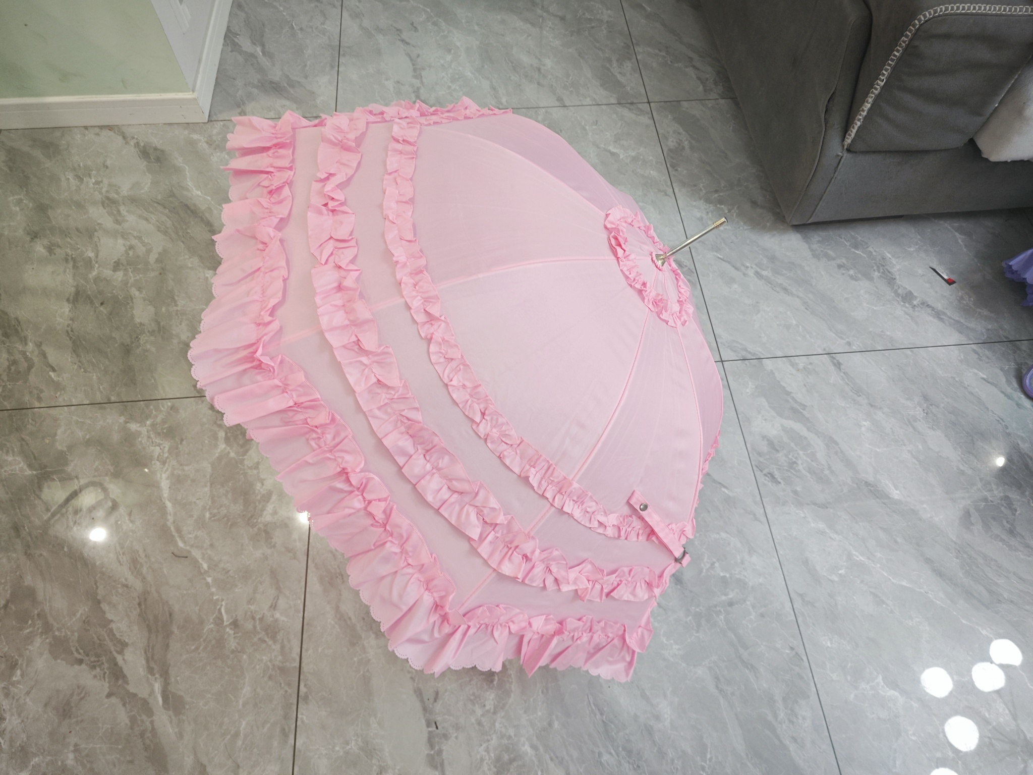 Umbrella with 3 Frills Ruffles Lolita Cosplay parasol pink