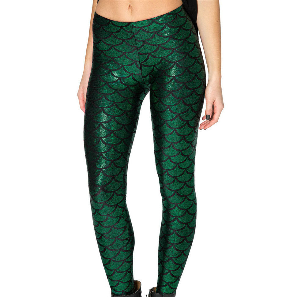 Newest Upgraded Spandex & Nylon Mermaid Shiny Dotted Dragon Fish Scale  Leggings Fashion Open Bright Color Pencil Pants Mermaid Scales Fish Dragon  Green 