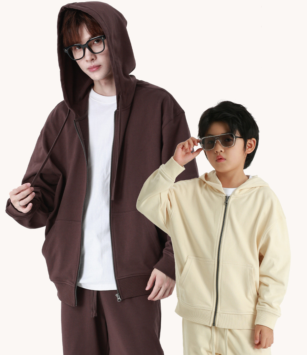 pure 100% cotton oversized drop shoulder zip hoodie jacket blank plain