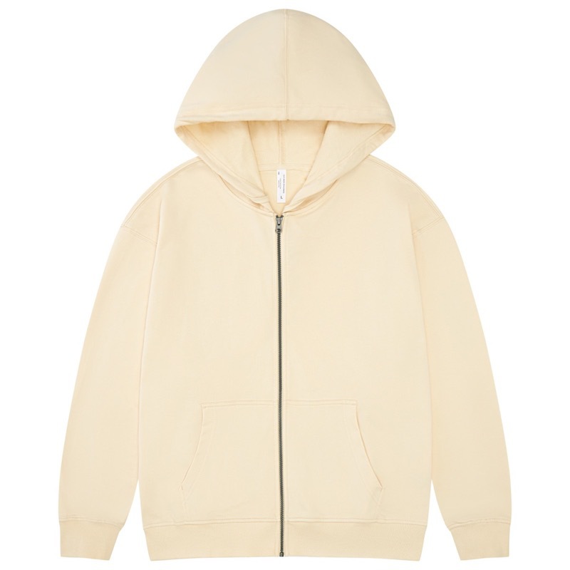 pure 100% cotton oversized drop shoulder beige zip hoodie jacket blank plain