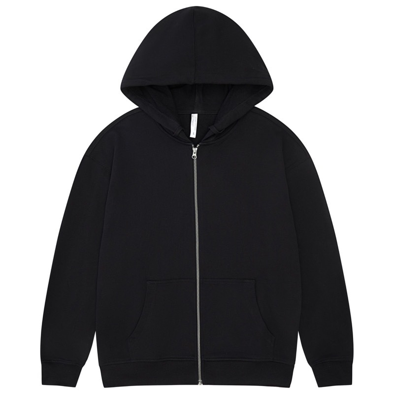 pure 100% cotton oversized drop shoulder black zip hoodie jacket blank plain