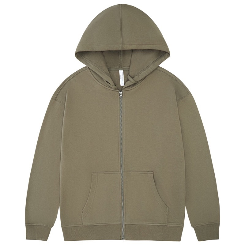 pure 100% cotton oversized drop shoulder clay gray zip hoodie jacket blank plain
