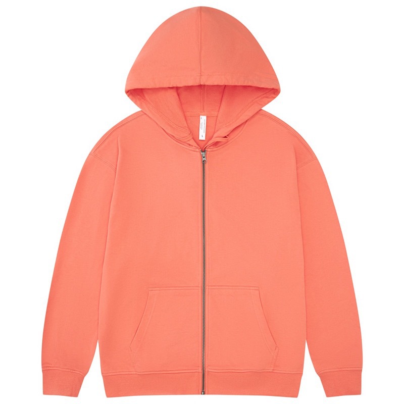 pure 100% cotton oversized drop shoulder coral red zip hoodie jacket blank plain
