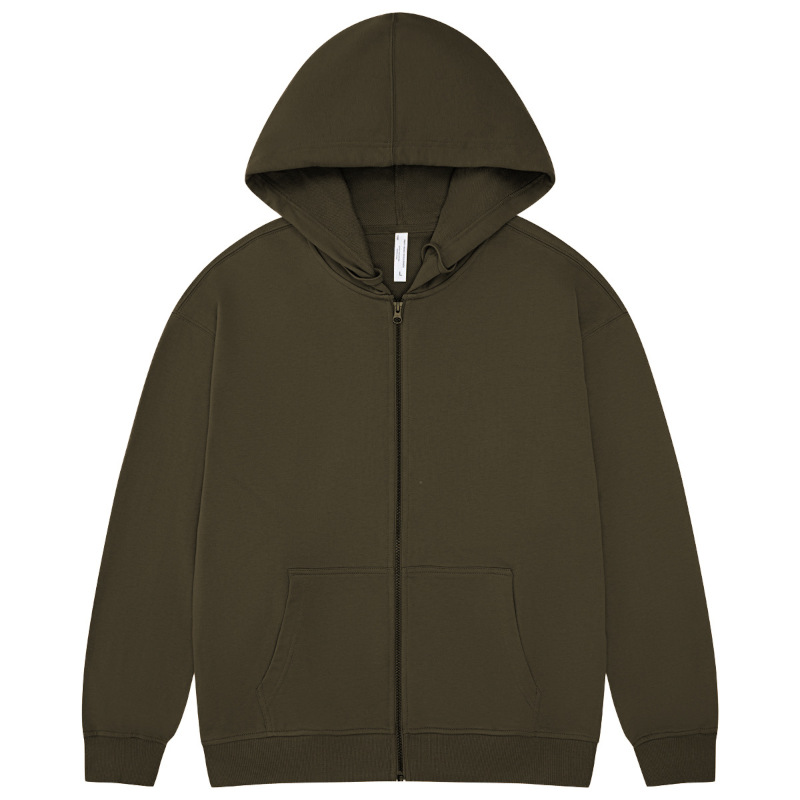 pure 100% cotton oversized drop shoulder dark grayish brown zip hoodie jacket blank plain