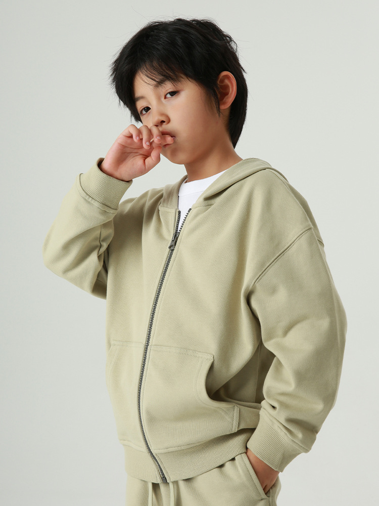 kids zip hoodie pure 100% cotton oversized drop shoulder blank plain jacket