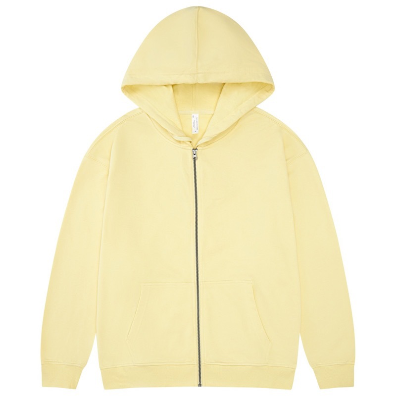 pure 100% cotton oversized drop shoulder lemon yellow zip hoodie jacket blank plain
