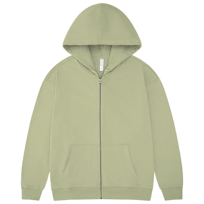 pure 100% cotton oversized drop shoulder light fruit green zip hoodie jacket blank plain