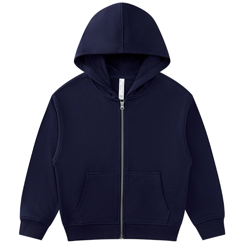kids pure 100% cotton oversized drop shoulder navy blue zip hoodie jacket blank plain