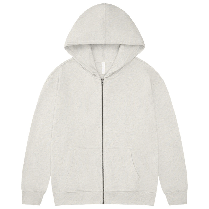 pure 100% cotton oversized drop shoulder oatmeal gray zip hoodie jacket blank plain