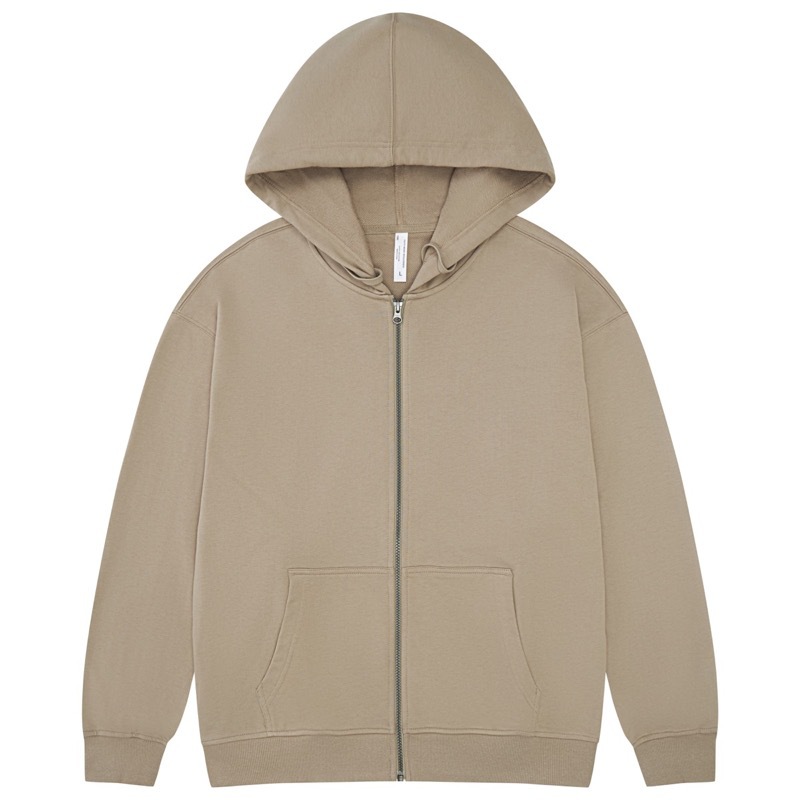 pure 100% cotton oversized drop shoulder smoke gray zip hoodie jacket blank plain
