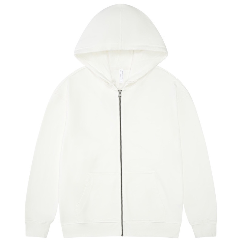 pure 100% cotton oversized drop shoulder white zip hoodie jacket blank plain
