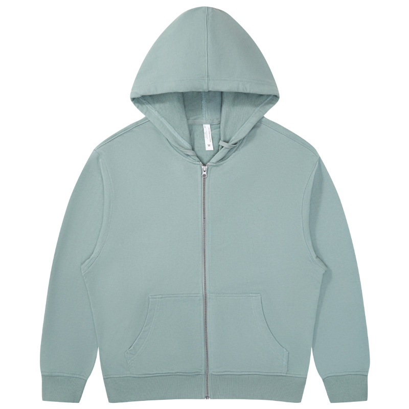 pure 100% cotton oversized drop shoulder wutong blue zip hoodie jacket blank plain