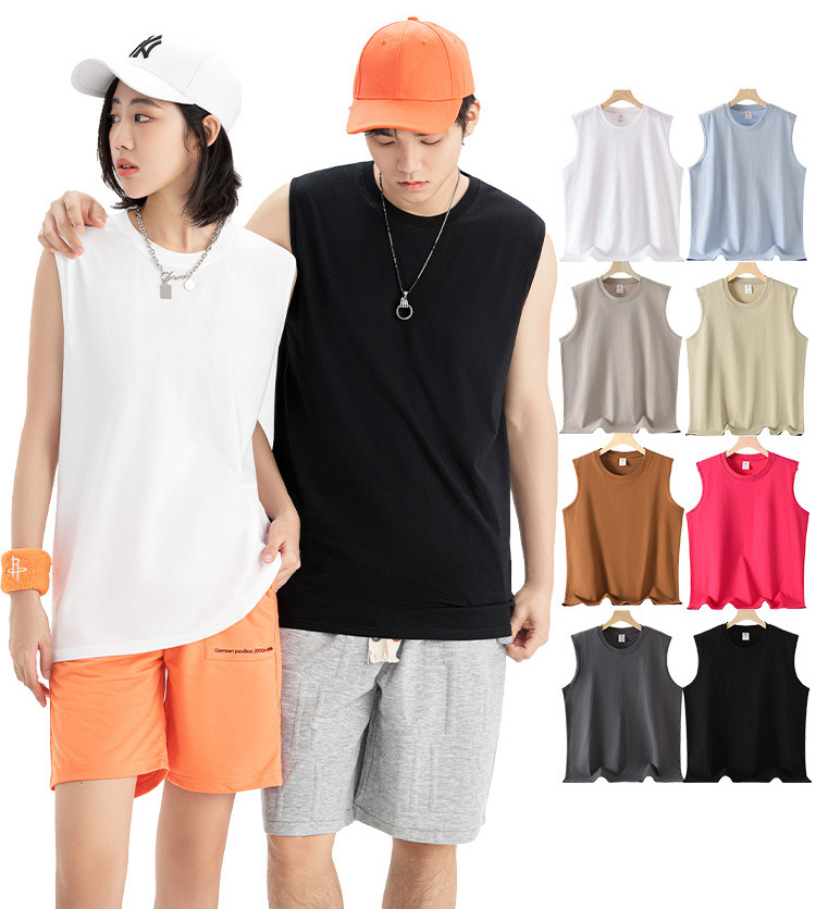 pure 100% combed cotton sleeveless T-shirt men's women's tank top crew neck