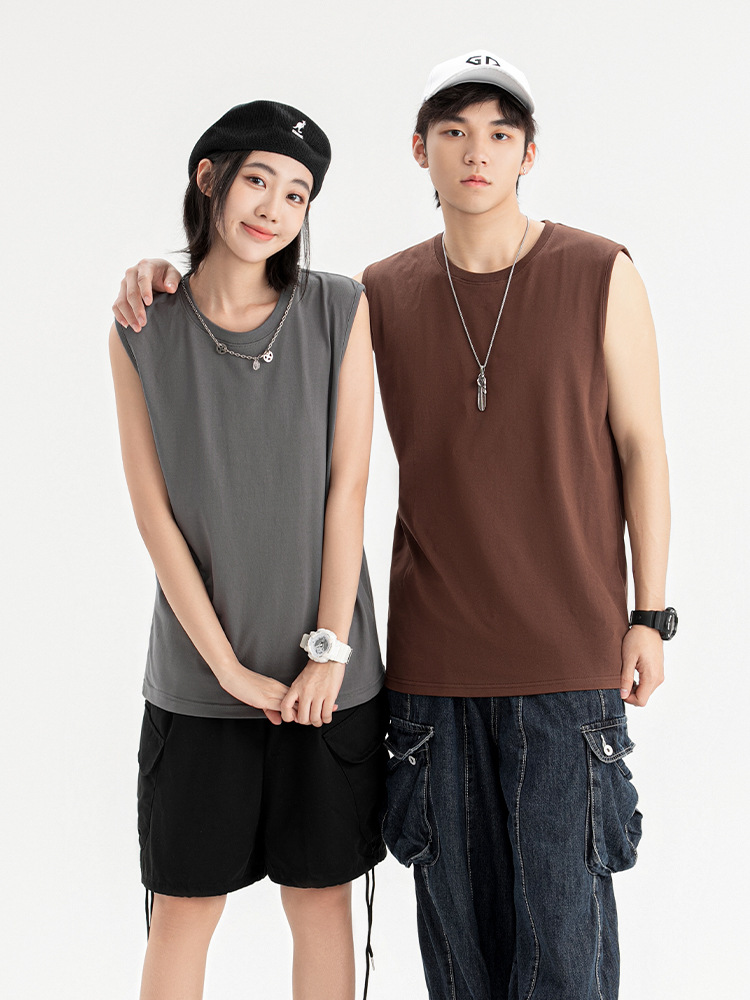 pure 100% combed cotton sleeveless T-shirt men's women's tank top crew neck