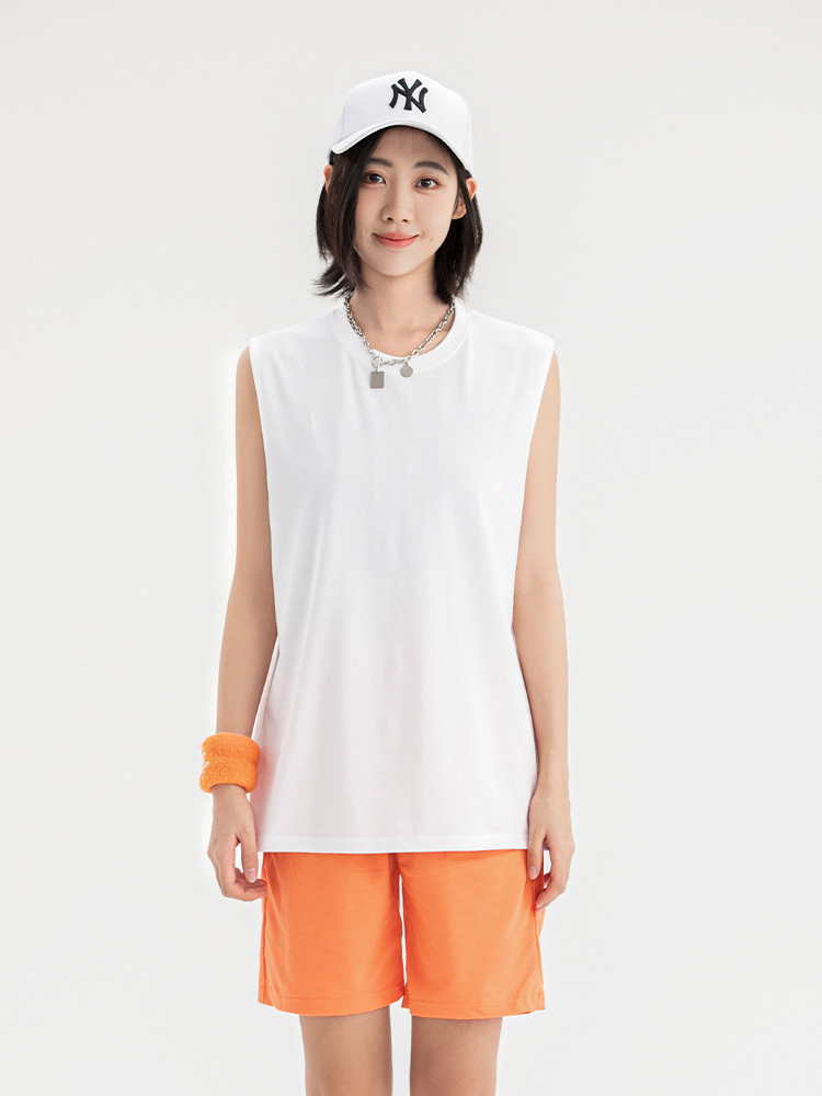 pure 100% combed cotton sleeveless T-shirt men's women's tank top crew neck