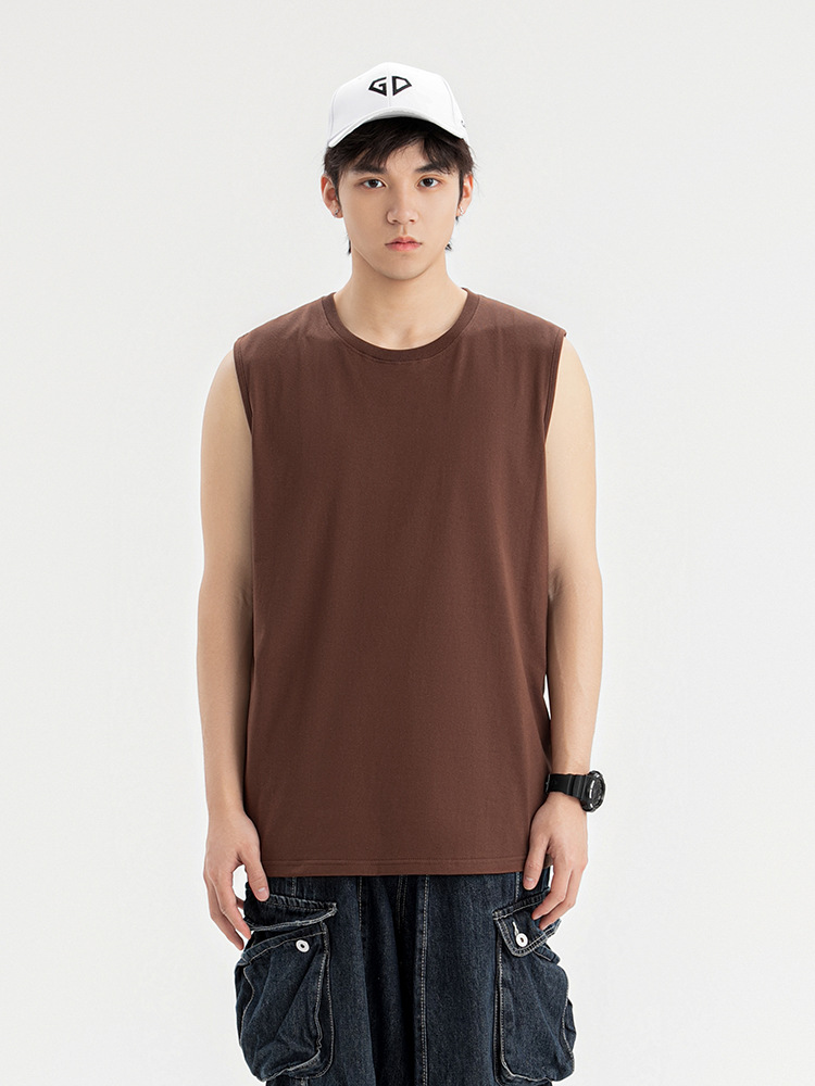 pure 100% combed cotton sleeveless T-shirt men's women's tank top crew neck