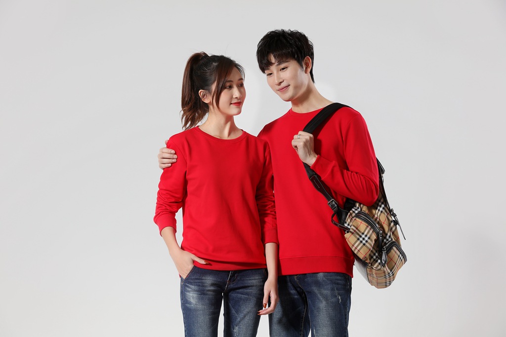 pure 100% cotton sweatshirt long sleeve crew neck red