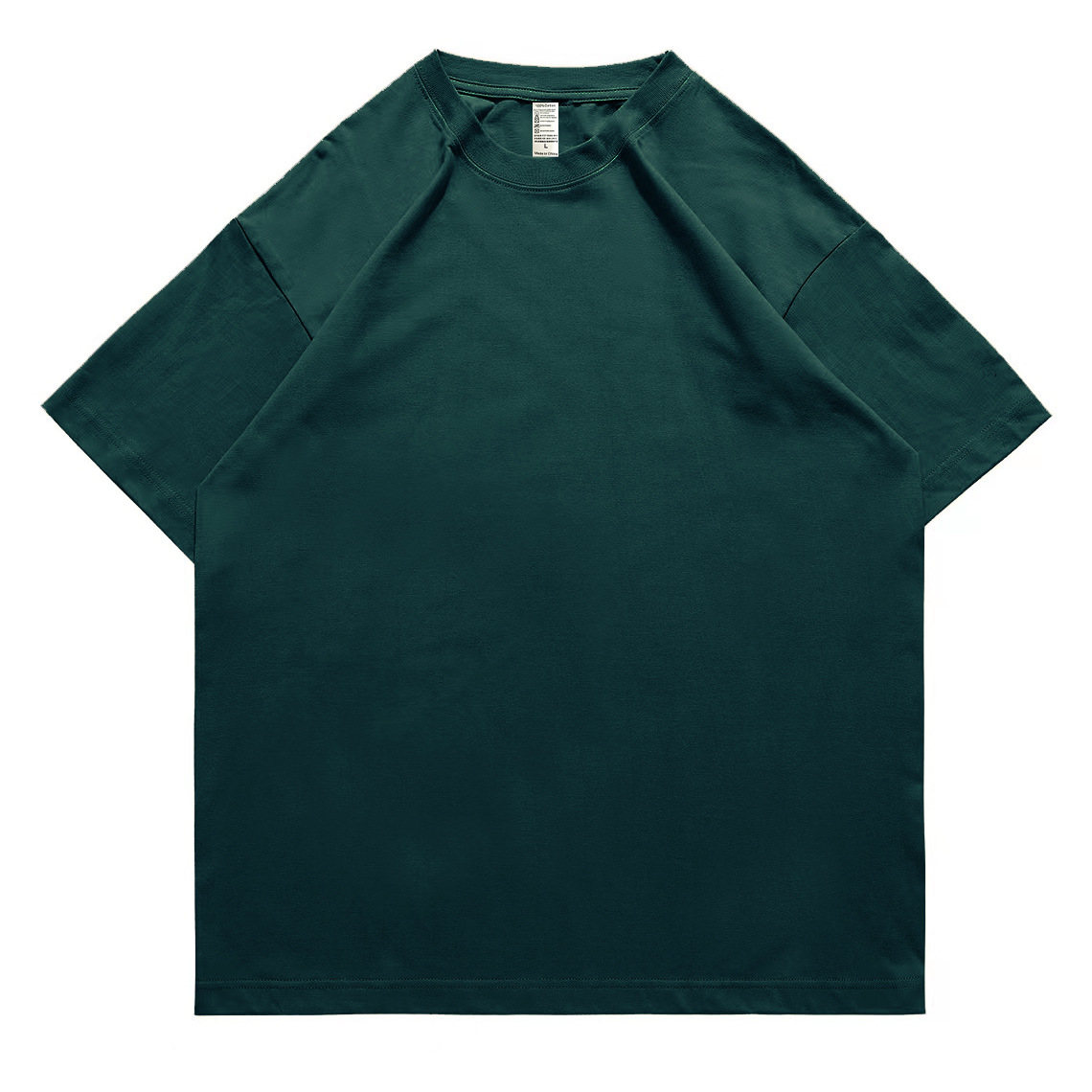 pure 100% cotton T-shirt oversized drop shoulder heavyweight dark green