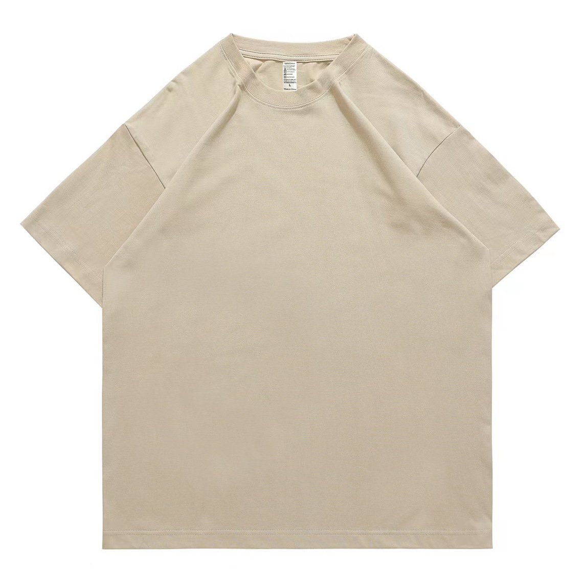 pure 100% cotton T-shirt oversized drop shoulder heavyweight Khaki