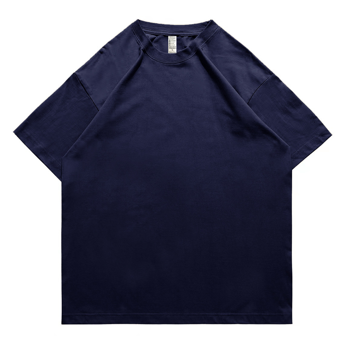 pure 100% cotton T-shirt oversized drop shoulder heavyweight navy blue