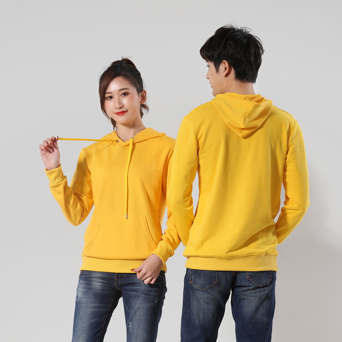 pure 100% cotton pullover hoodie kangaroo pocket long sleeve sweatshirt