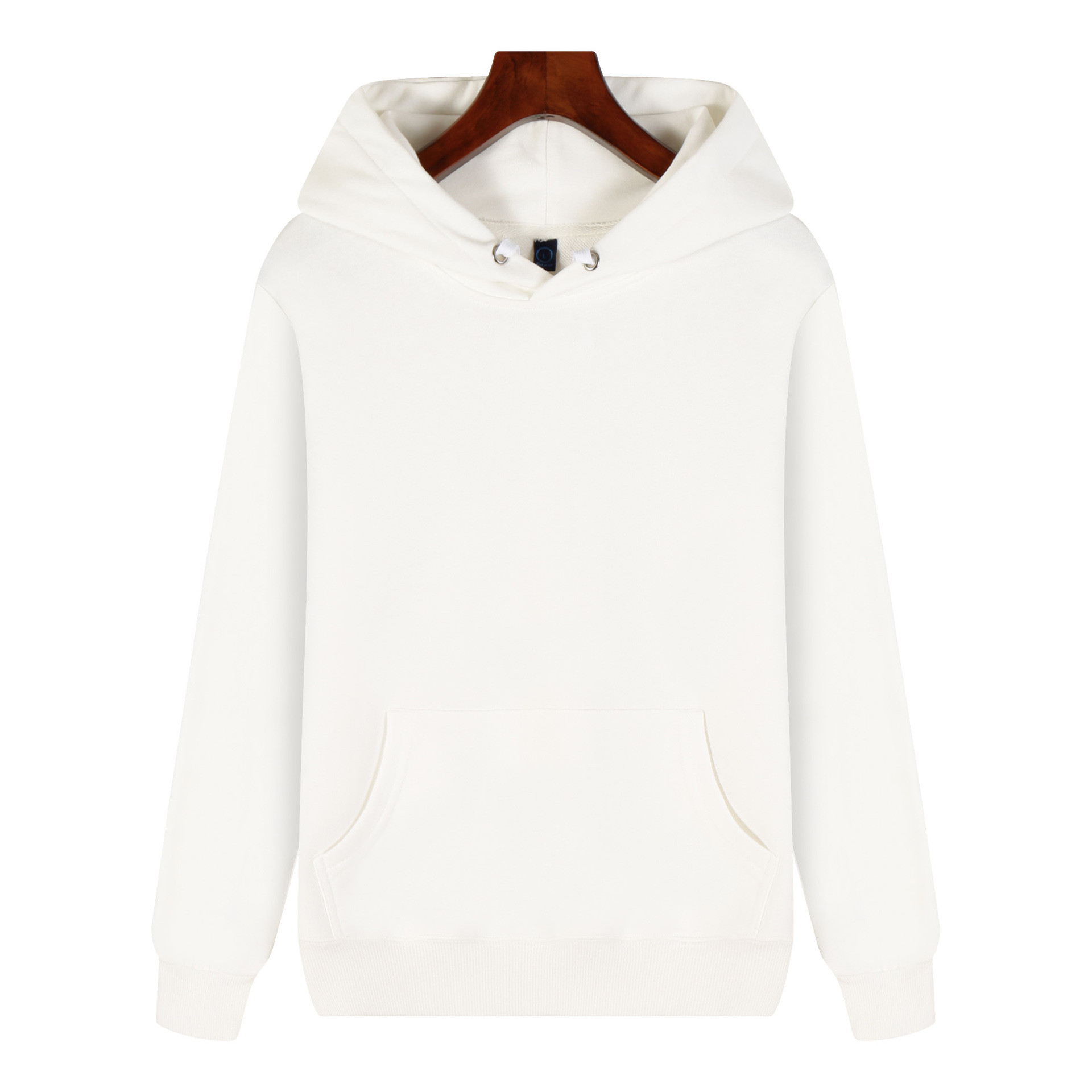 white pure 100% cotton pullover hoodie kangaroo pocket long sleeve sweatshirt