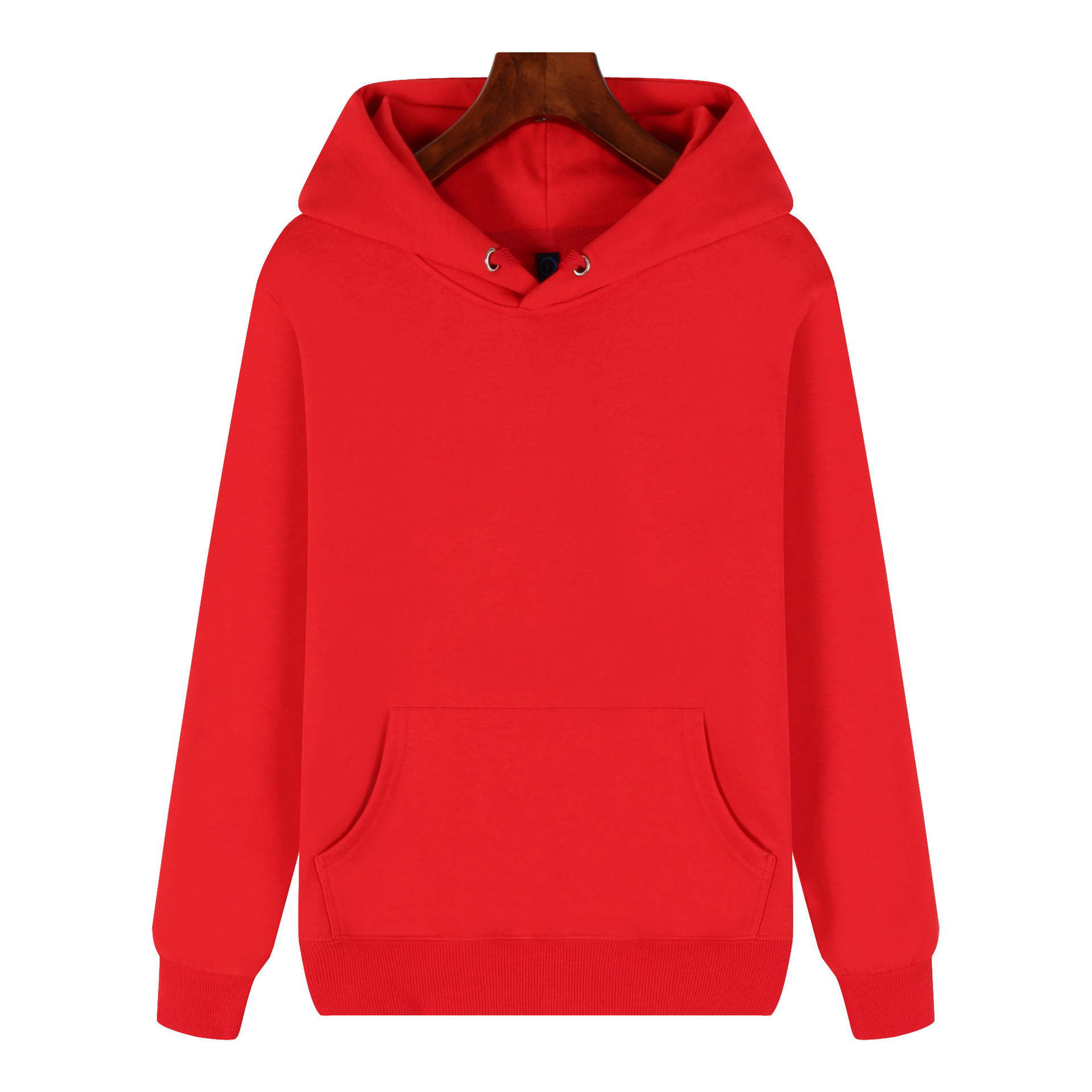 red pure 100% cotton pullover hoodie kangaroo pocket long sleeve sweatshirt