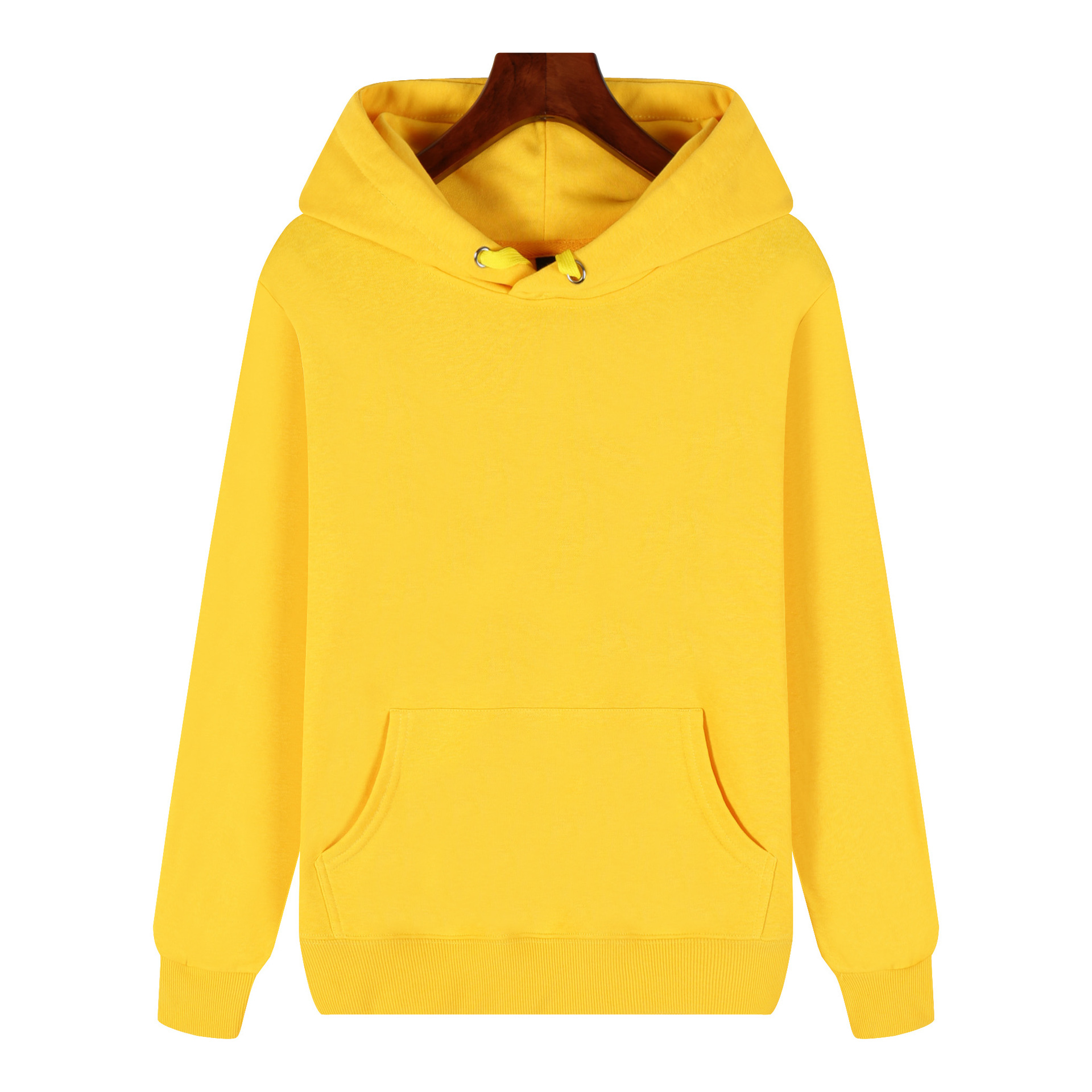 yellow pure 100% cotton pullover hoodie kangaroo pocket long sleeve sweatshirt