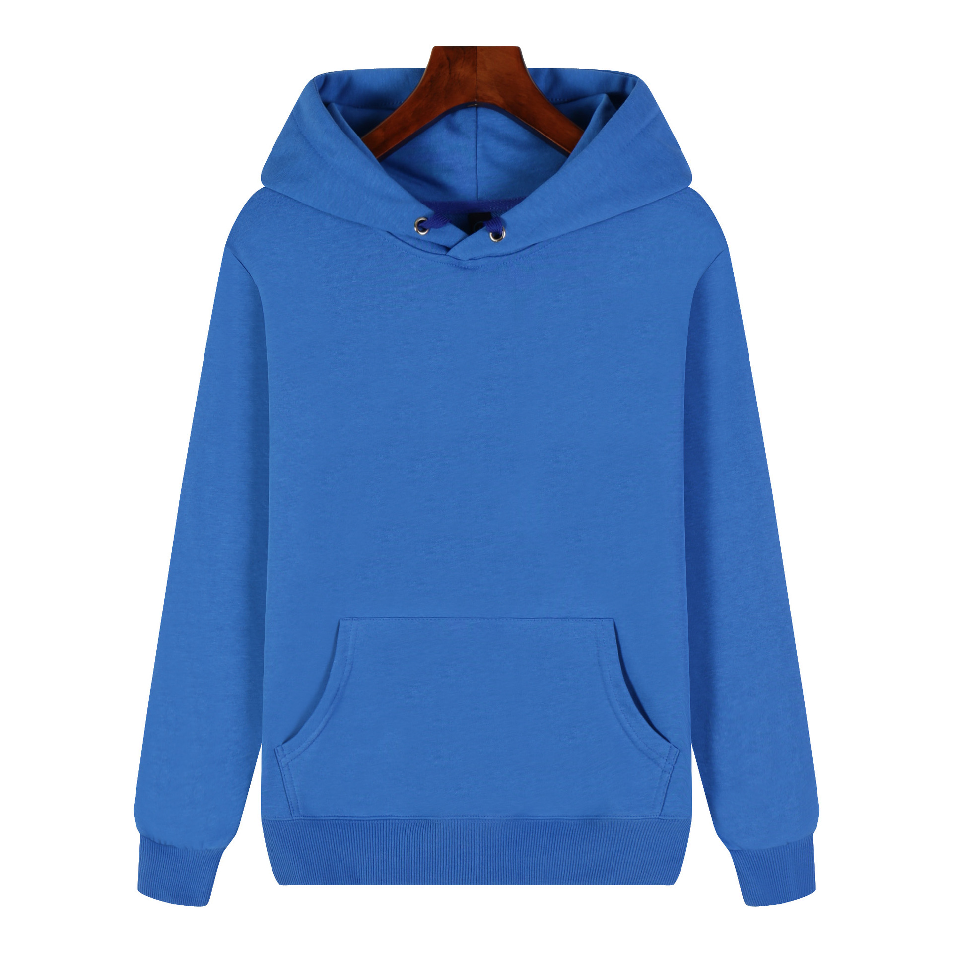 royal blue pure 100% cotton pullover hoodie kangaroo pocket long sleeve sweatshirt