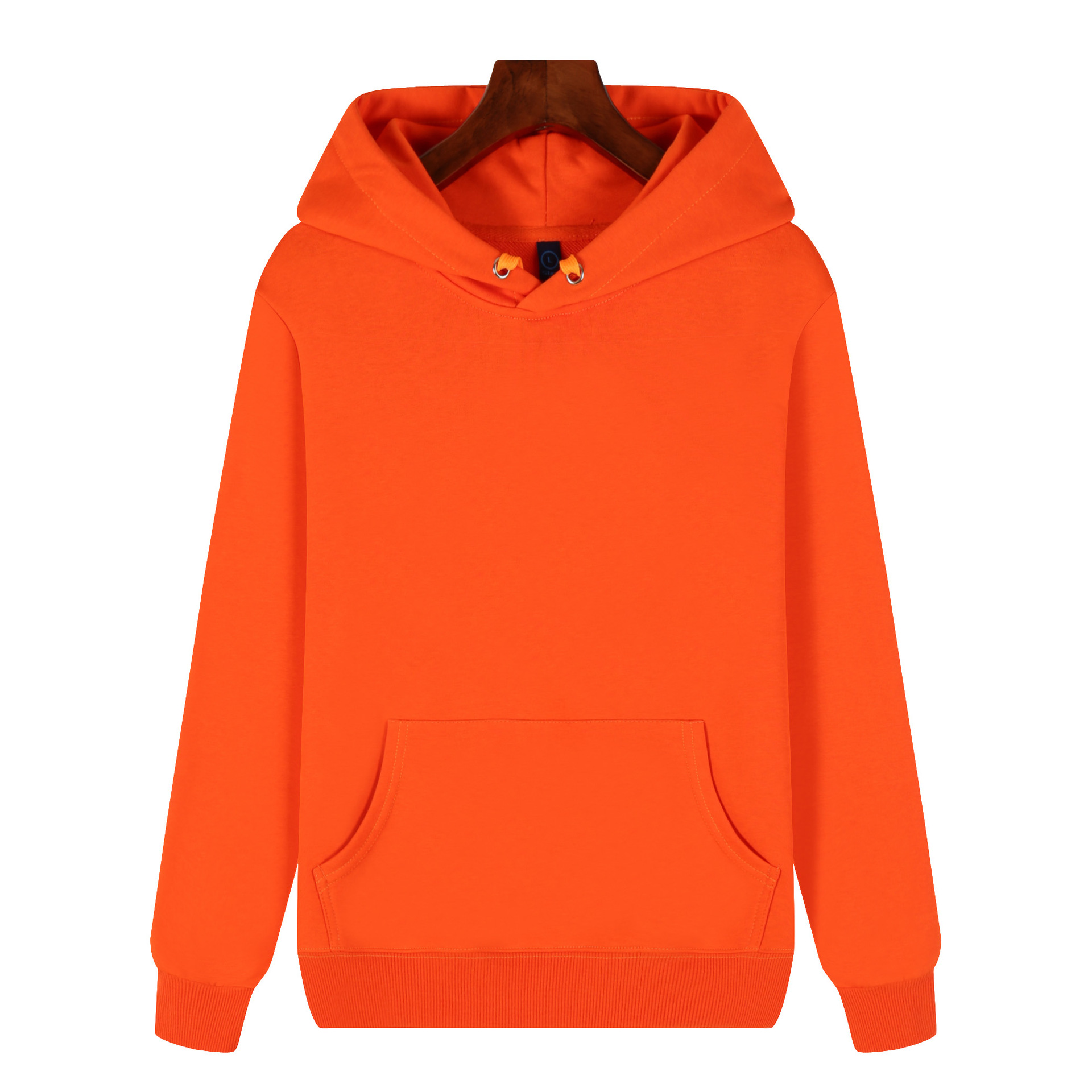 orange pure 100% cotton pullover hoodie kangaroo pocket long sleeve sweatshirt