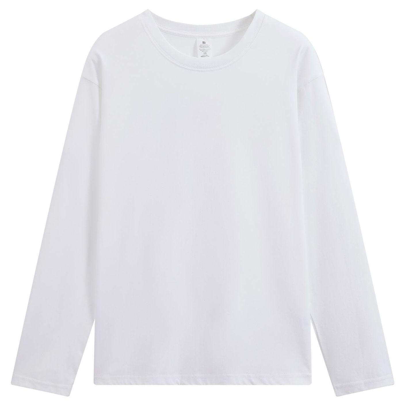 pure 100% combed cotton T-shirt long sleeve crew neck white