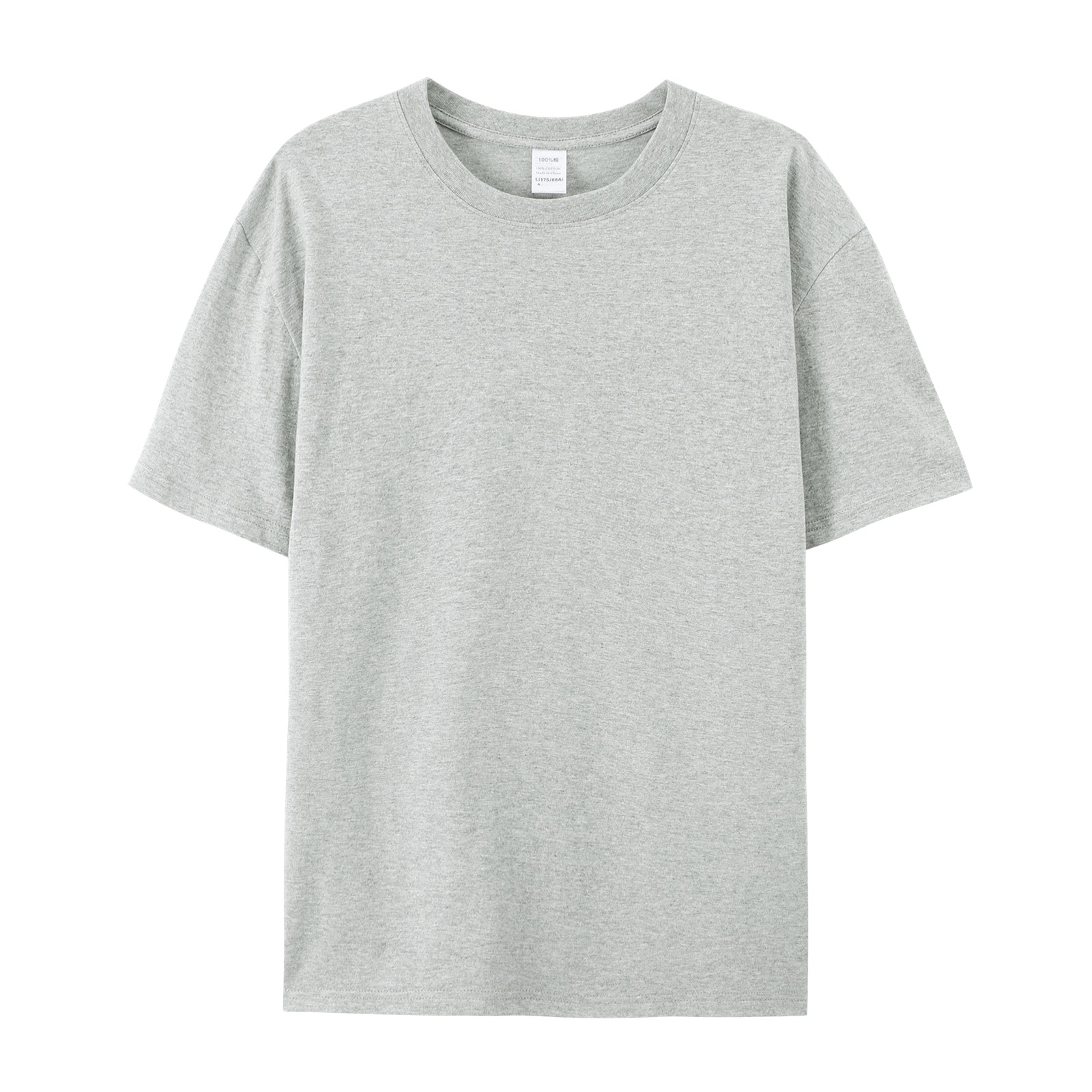 pure 100% cotton T-shirt white short sleeve crew neck light gray