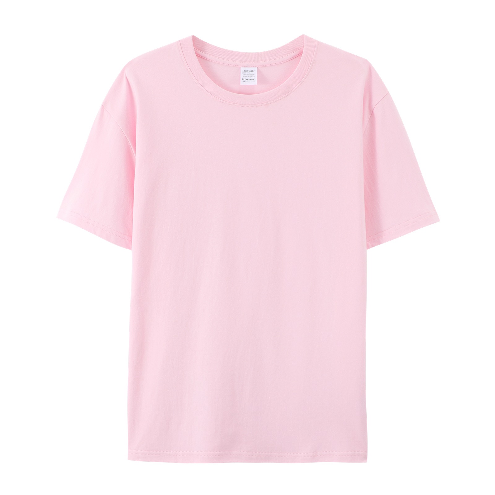 pure 100% cotton T-shirt white short sleeve crew neck pink