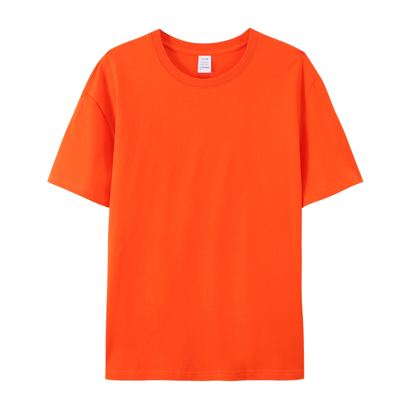 pure 100% cotton T-shirt white short sleeve crew neck orange