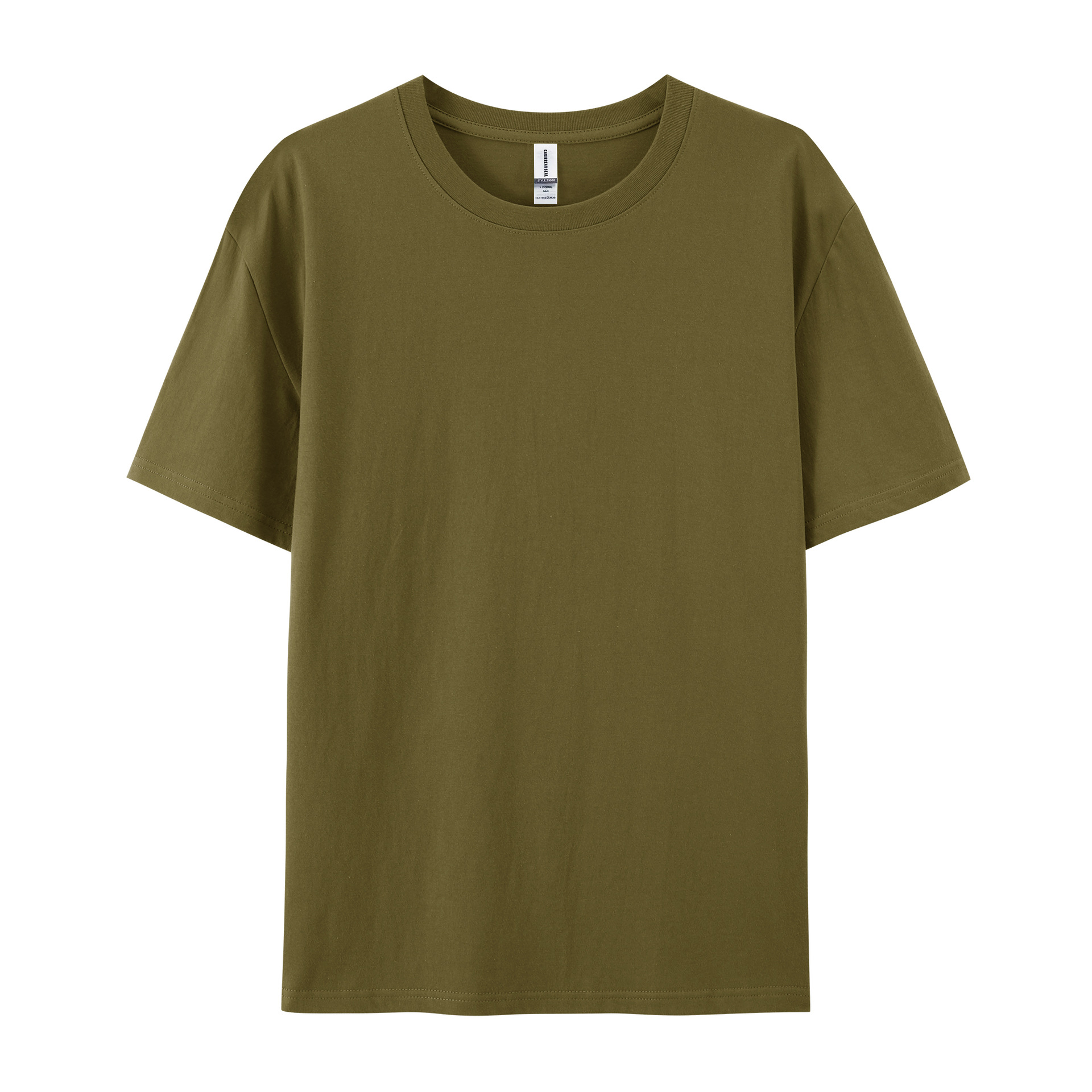 pure 100% cotton T-shirt white short sleeve crew neck olive green