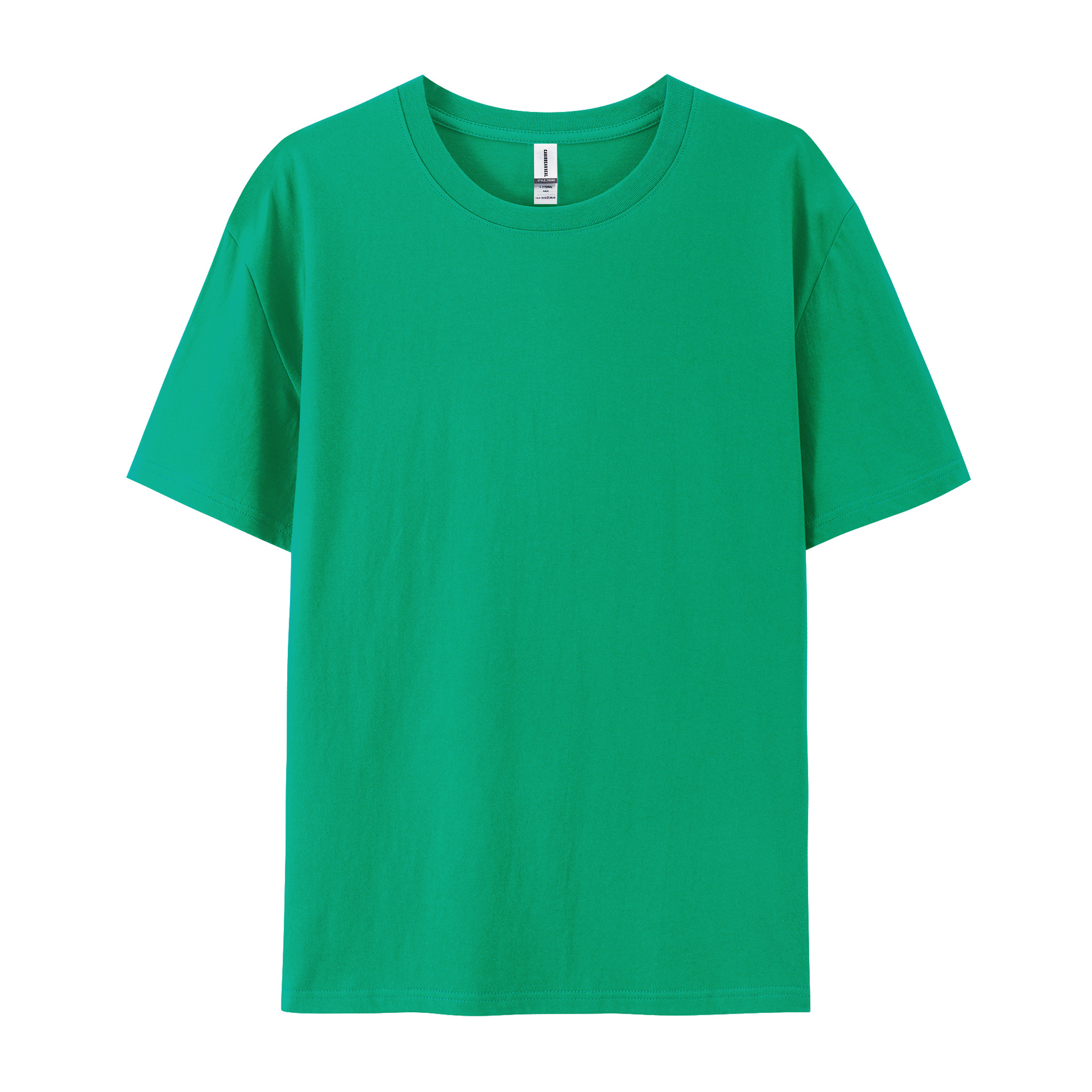 pure 100% cotton T-shirt white short sleeve crew neck emerald green