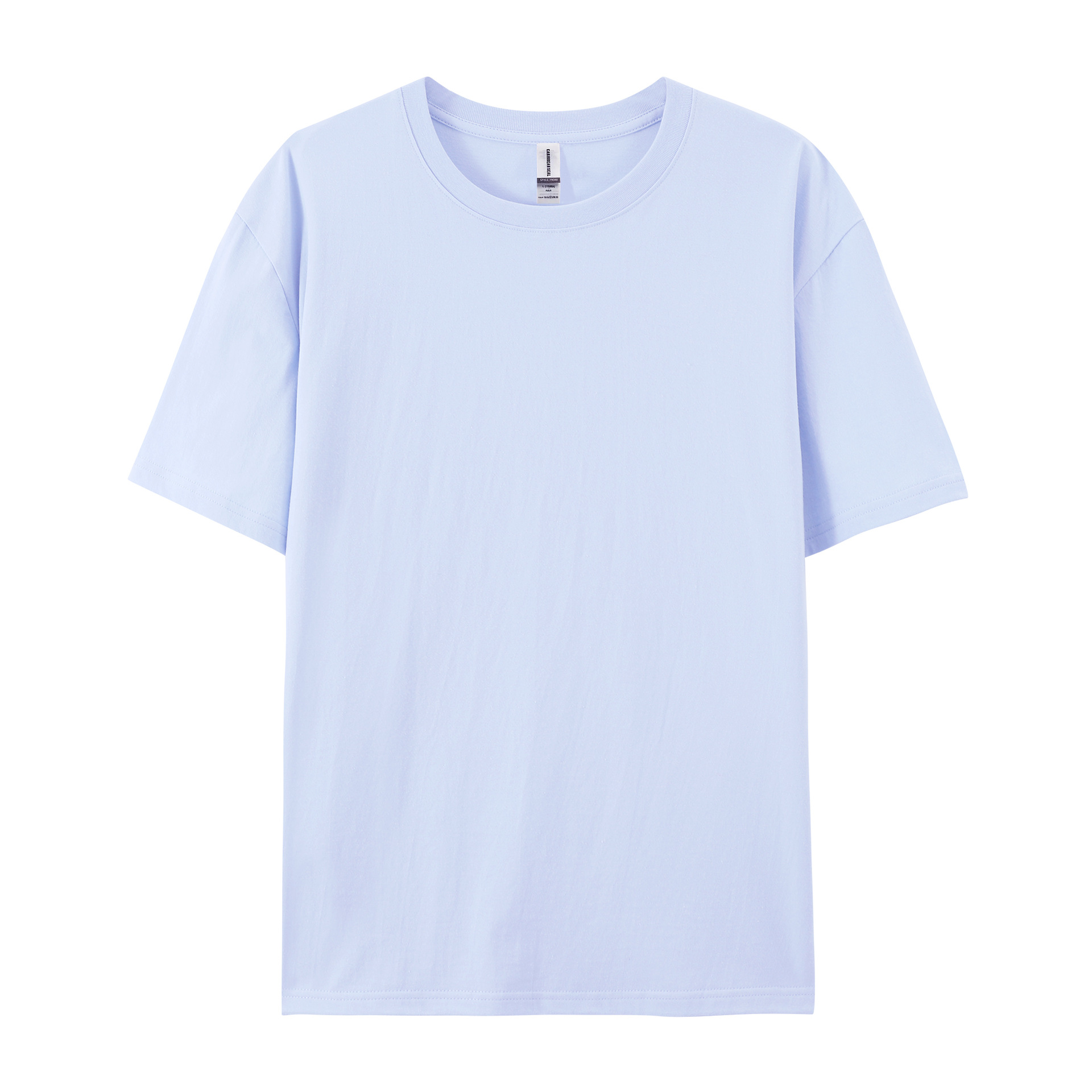 pure 100% cotton T-shirt white short sleeve crew neck pastel lilac blue