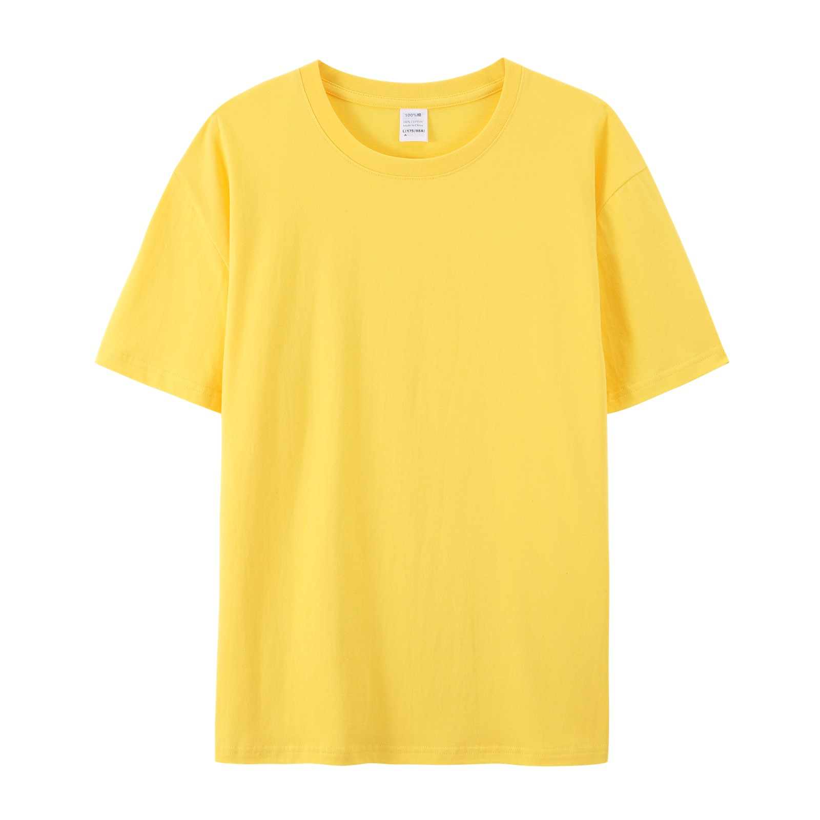 pure 100% cotton T-shirt white short sleeve crew neck yellow