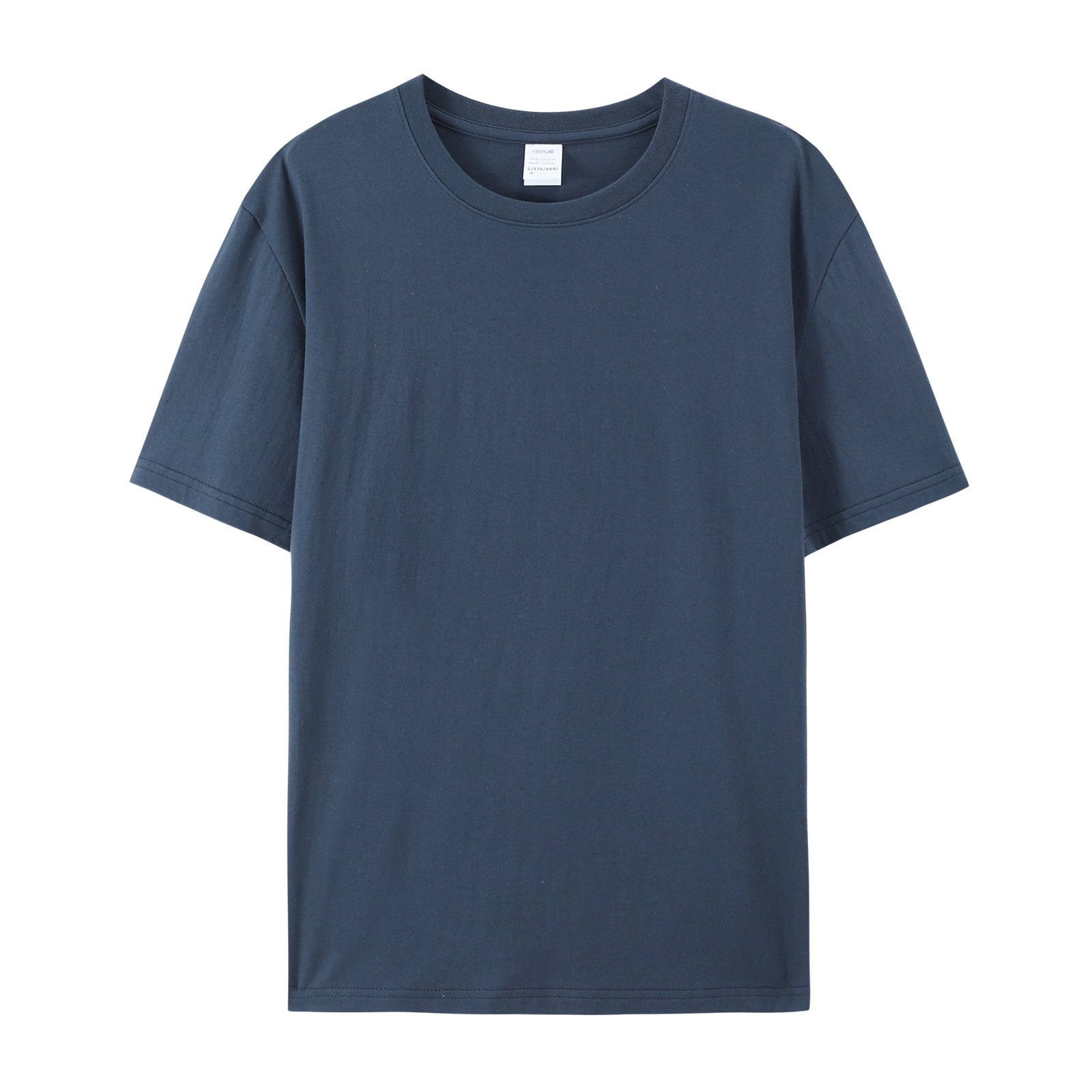 pure 100% cotton T-shirt white short sleeve crew neck navy blue