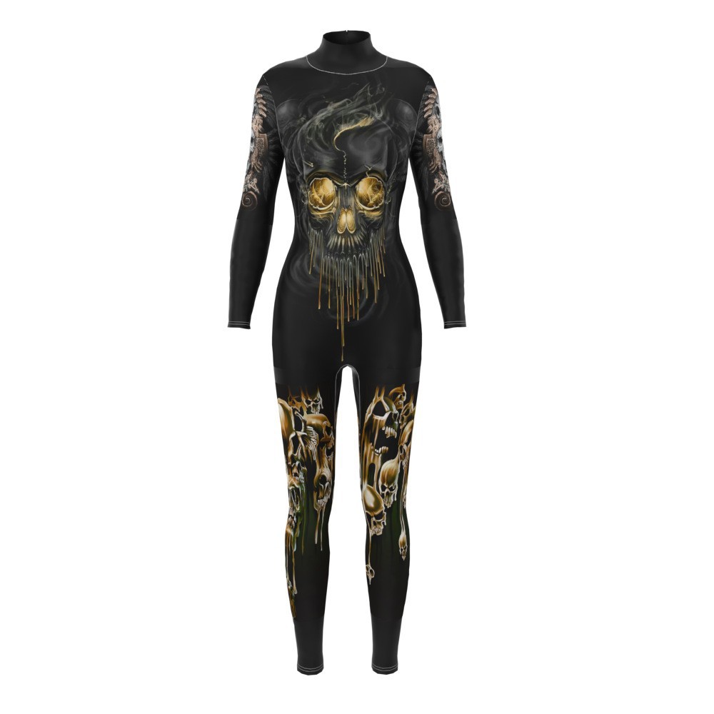 Halloween Black Bat Pattern Printed Full Bodysuit Costume - Women Skin Suit  Adults Catsuit Cosplay Costume