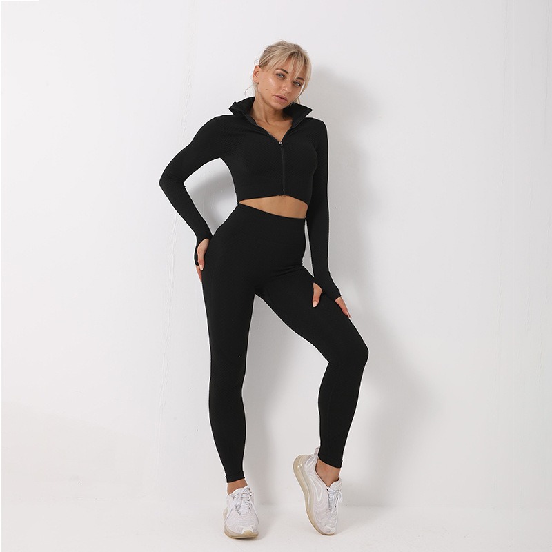 HEZIOWYUN Workout Sets for Women 2 Piece Ribbed Long Sleeve Sport Cropped  Top Matching Leggings Yoga Gym Lounge Outfits