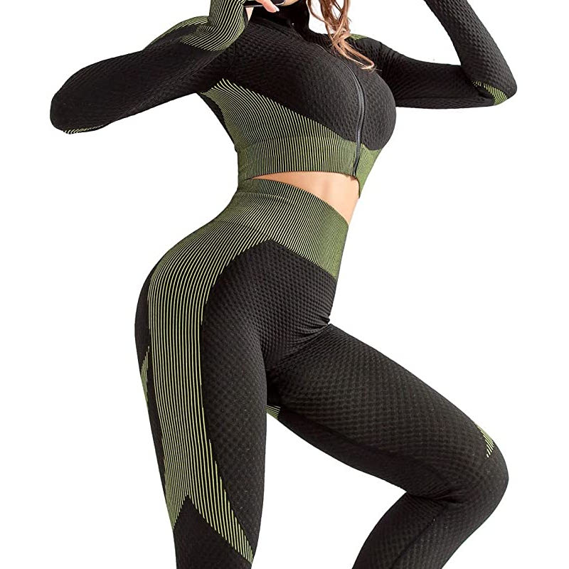 Army Green Seamless High Waist Yoga Set For Women Hollow Out